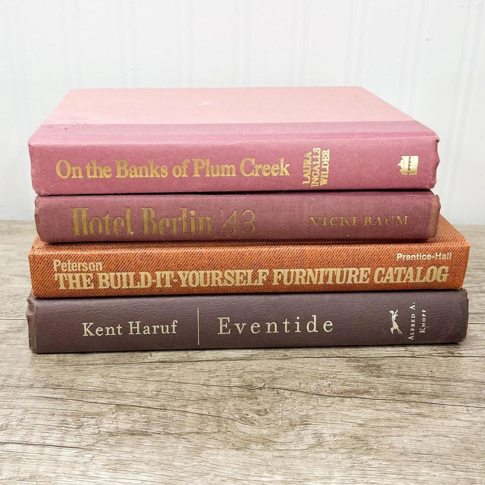 Neutral Decorative Book Stack: Pink & Brown Vintage Decor